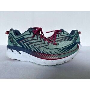 HOKA One One  Clifton 4 Womens Running Shoes Green Red Lightweight Size 8